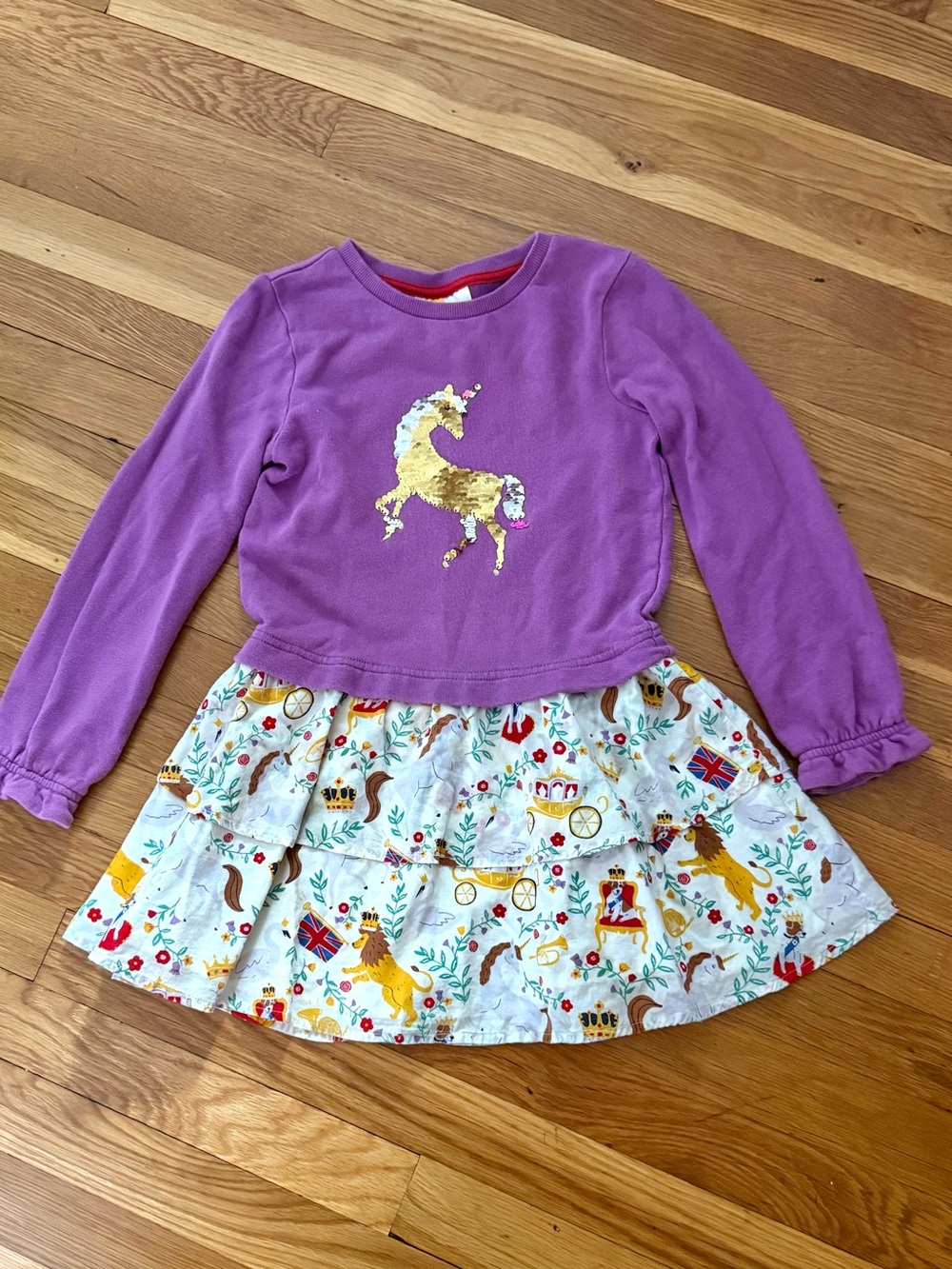 Mini Boden 7-8Y Cozy Sweatshirt Dress with Flip Sequin Unicorn